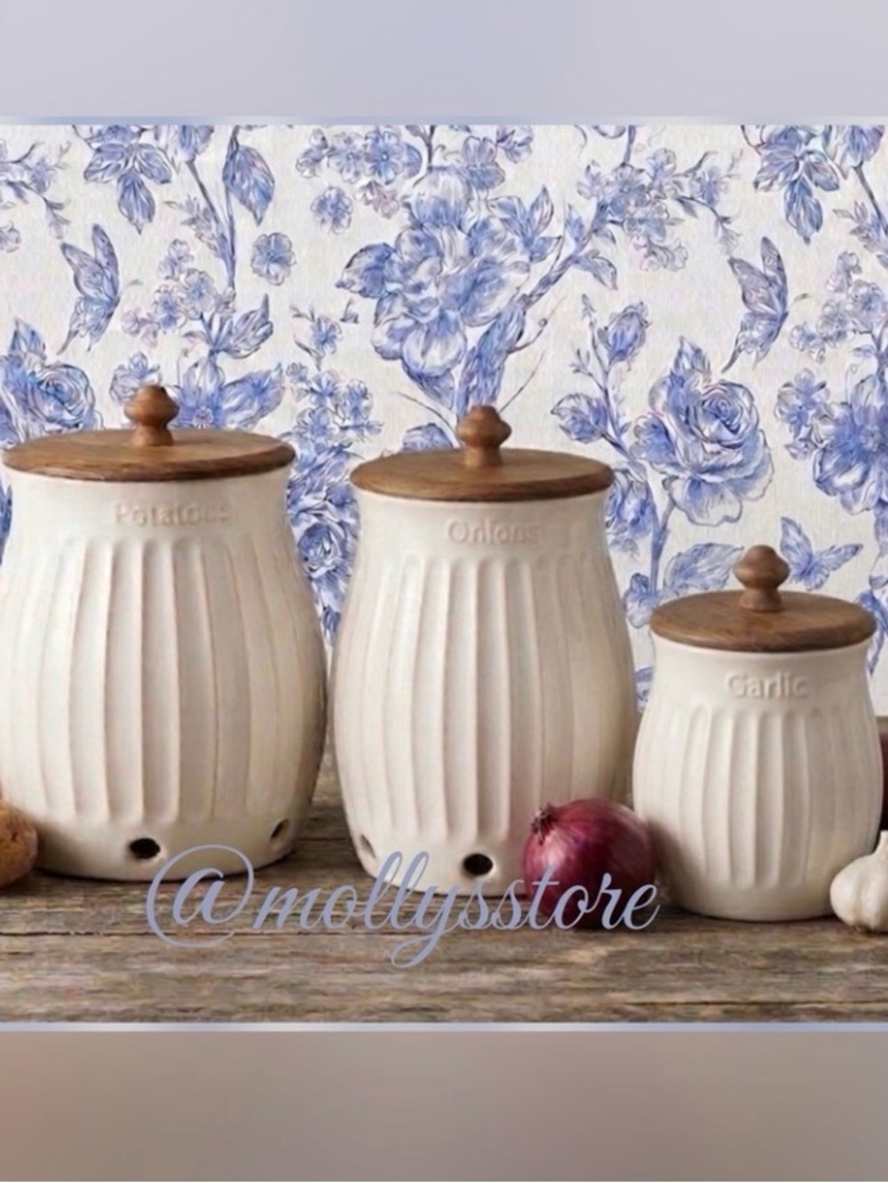 🌸 New The Pioneer Woman Colette Stoneware Vegetable Keepers Set, White, Qty 3